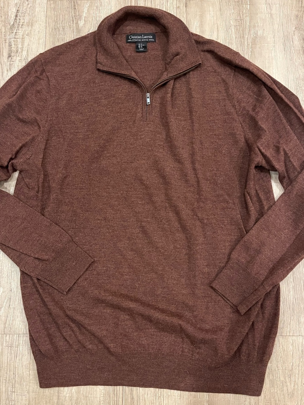 Christian Lacroix Men's Brown Half-Zip Extra Fine 100% Merino Wool Sweater